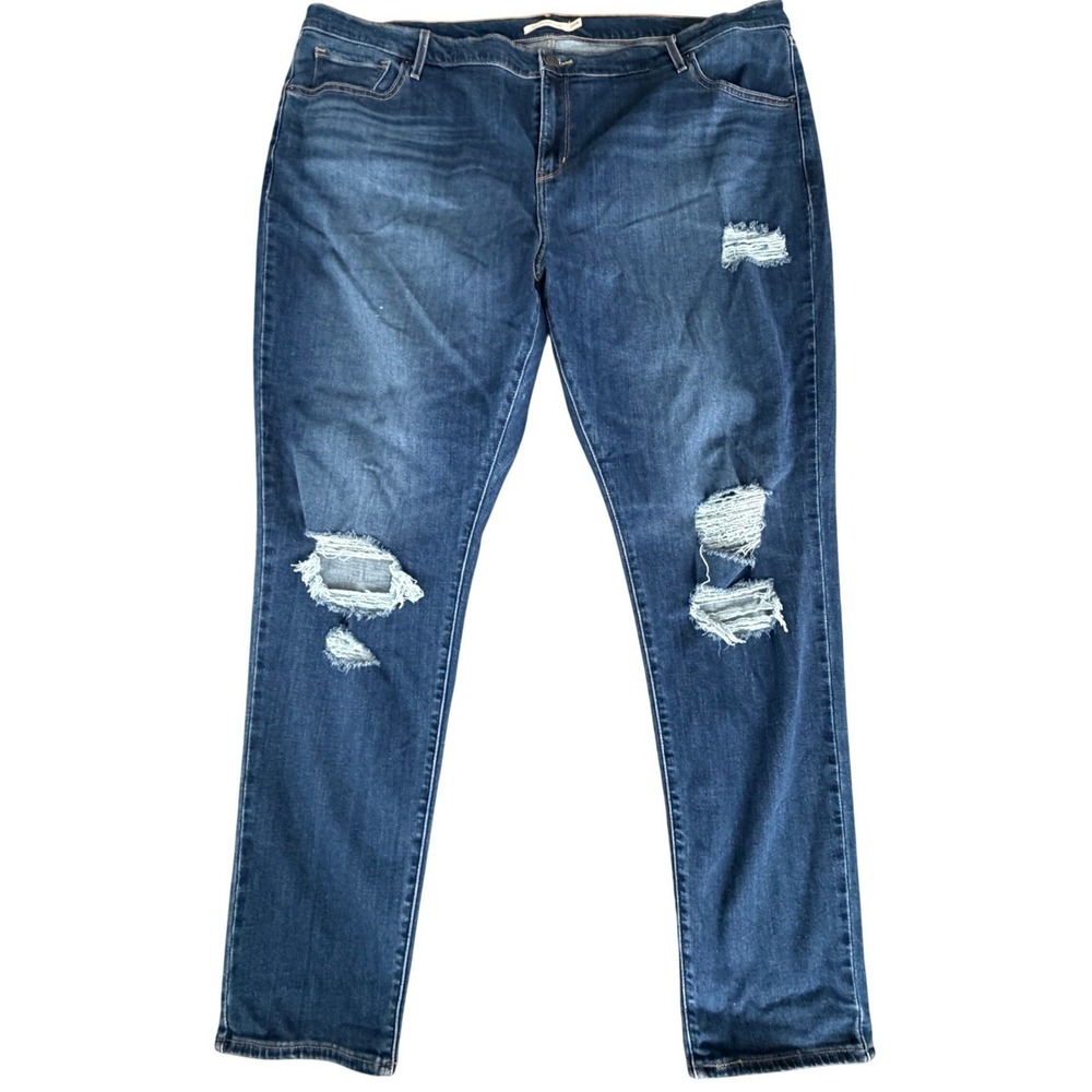 Levi's Women's Skinny Jeans - Distressed Dark Blue Denim, EUC, Size 24W